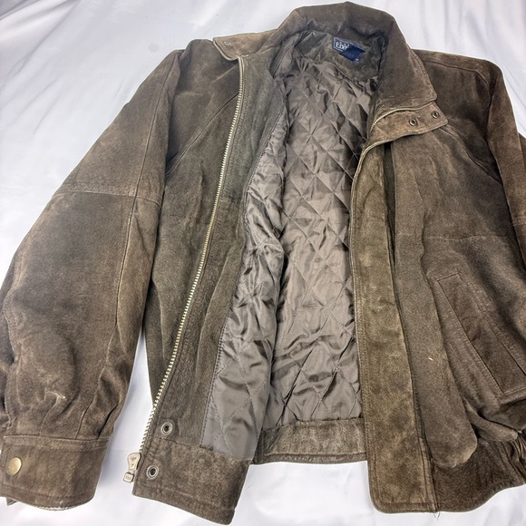 Basic Editions Other - Men's Olive Green/Brown Suede Leather Jacket Quilted Nylon Interior